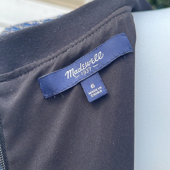 GUC Madewell Shimmer Weave Blue Metallic Black Panel Tweed Shift Dress Size 6 - Picture 16 of 17